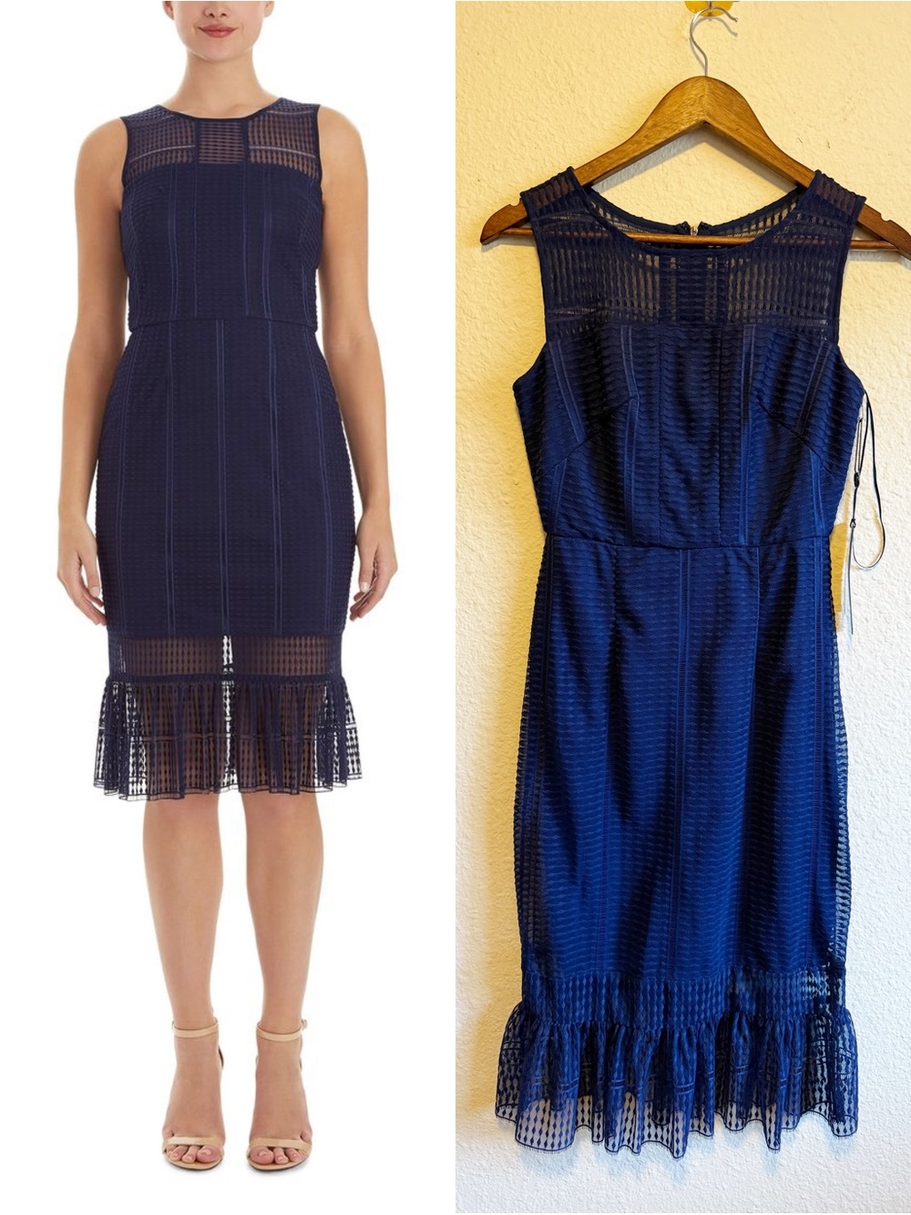 JAX Black Label Navy Textured Lace Midi Dress-size 2- NWT